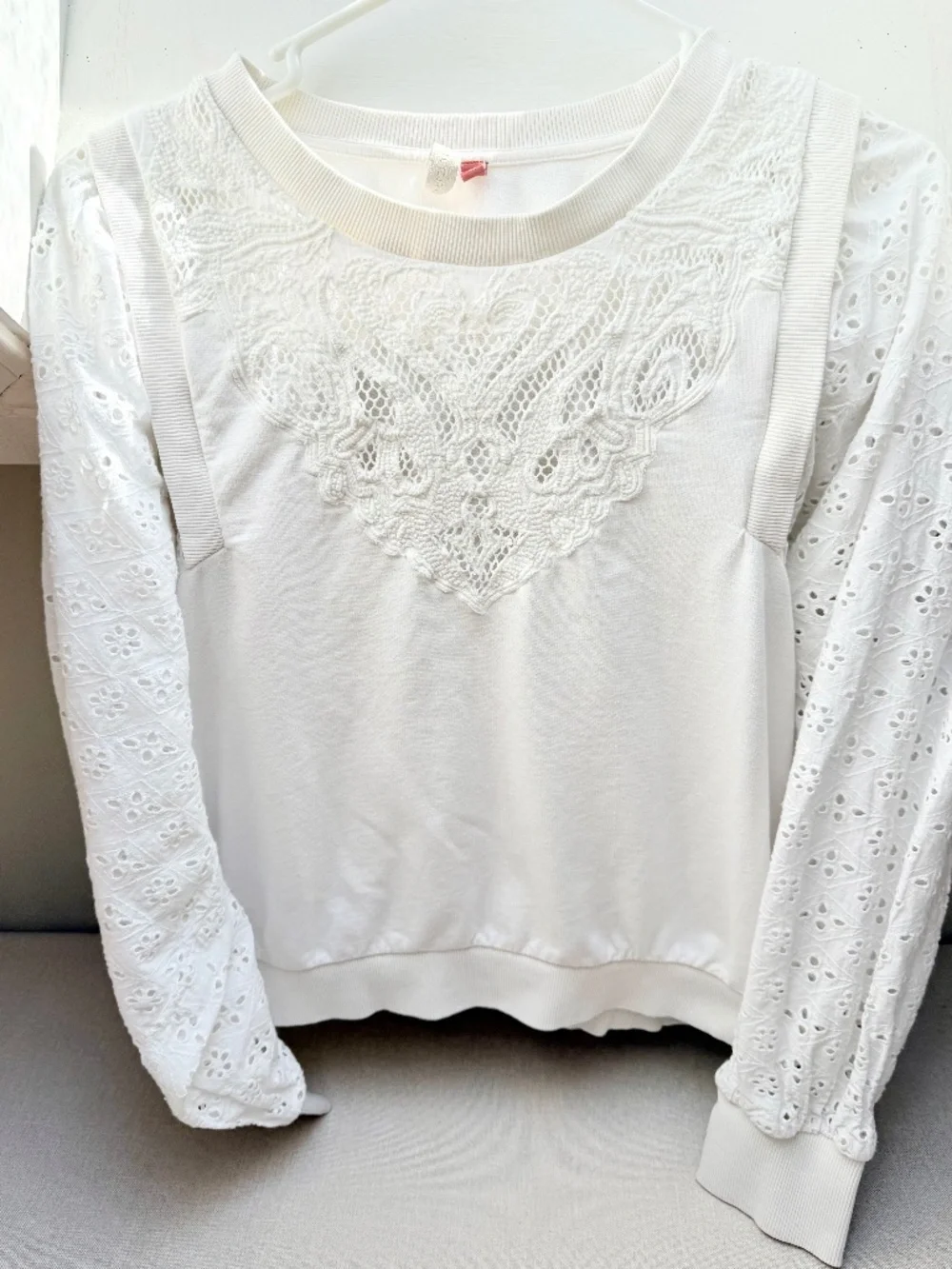Anthropologie Pilcro Ecru and White Eyelet Sweatshirt Top Size M
